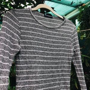 Grey & White Striped Long Sleeve